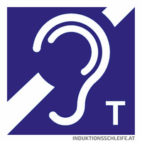 Ein spezielles Schild weist auf die Höranlage hin (Bildquelle: INDUKTIONSSCHLEIFE.AT).