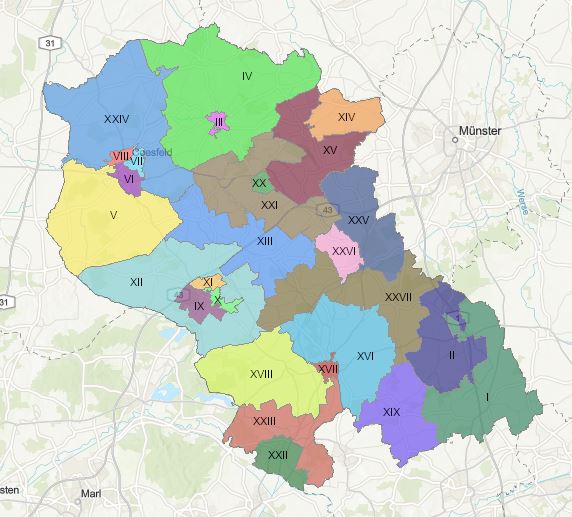 Kreiswahlbezirke im Kreis Coesfeld - Kommunalwahl 2020