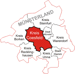 Karte des Münsterlandes mit dem Kreis Coesfeld