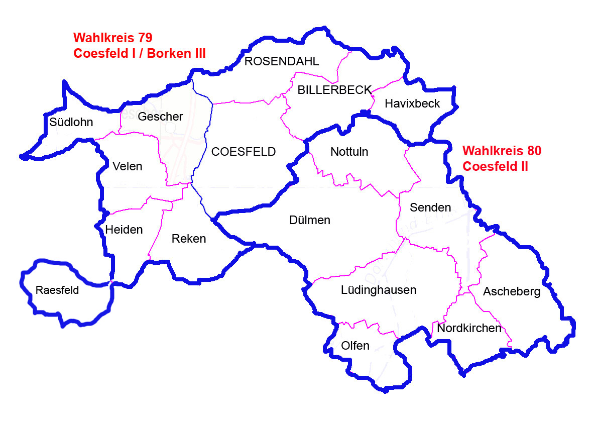 Übersicht der Wahlkreise 79 und 80 zur Landtagswahl NRW 2012