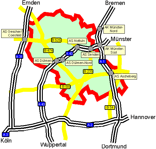 Übersichtskarte Straßen im Kreis Coesfeld