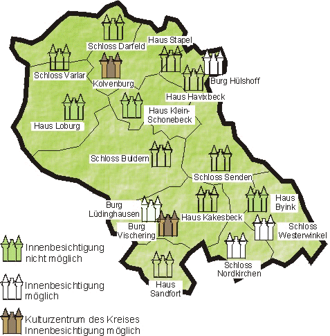 Übersichtskarte Schlösser und Burgen im Kreis Coesfeld