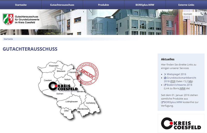Bildschirmfoto "gutachterausschuss.kreis-coesfeld.de"