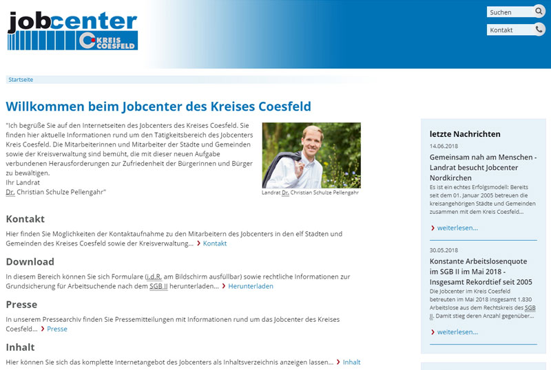 Bildschirmfoto "www.jobcenter-kreis-coesfeld.de"