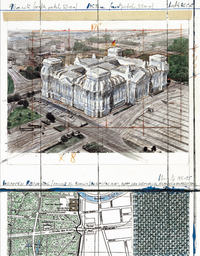 „Reichstag XIX mit Silberfolie“, Papier (H x B) 60 x 50 cm, Bild (H x B) 36 x 28 cm (Aufnahme: Wolfgang Volz, © Christo 2007)