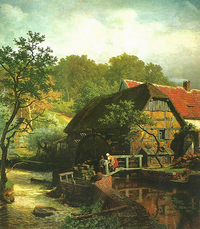 Ölgemälde „Westfälische Wassermühle“ von Andreas Achenbach (1869, heute in der Kunsthalle Bremen)