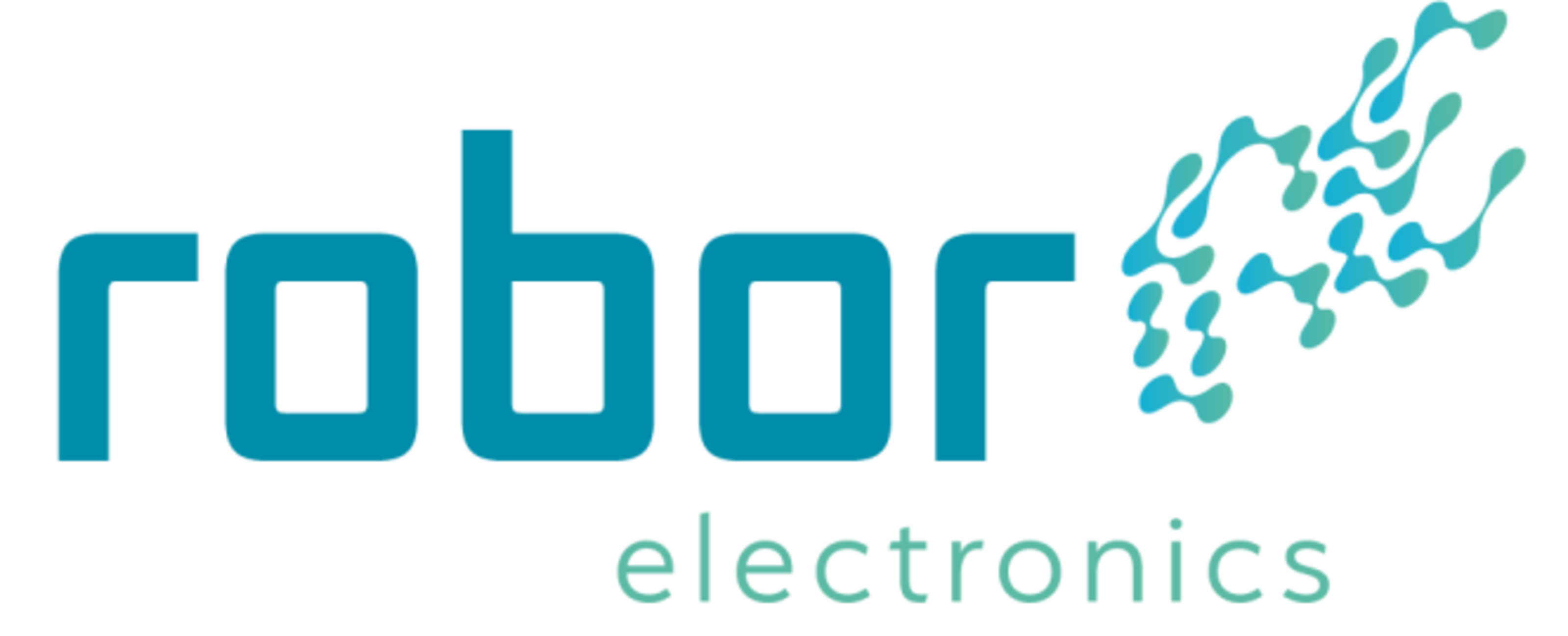Logo mit dem Schriftzug 'robor electronics' und einem abstrakten Muster aus verbundenen Punkten rechts oben