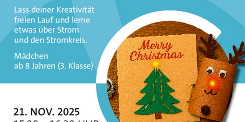 Plakat zum MINT-Workshop "Kreativität trifft Technik" mit den Details der Veranstaltung. 