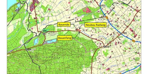 Übersichtskarte zu den Bauarbeiten für den neuen Radweg an der K16  im Kreis Coesfeld