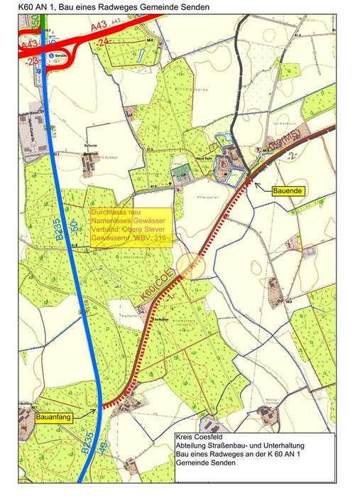 Der Verlauf der Baustelle entlang der Kreisstraße 60 