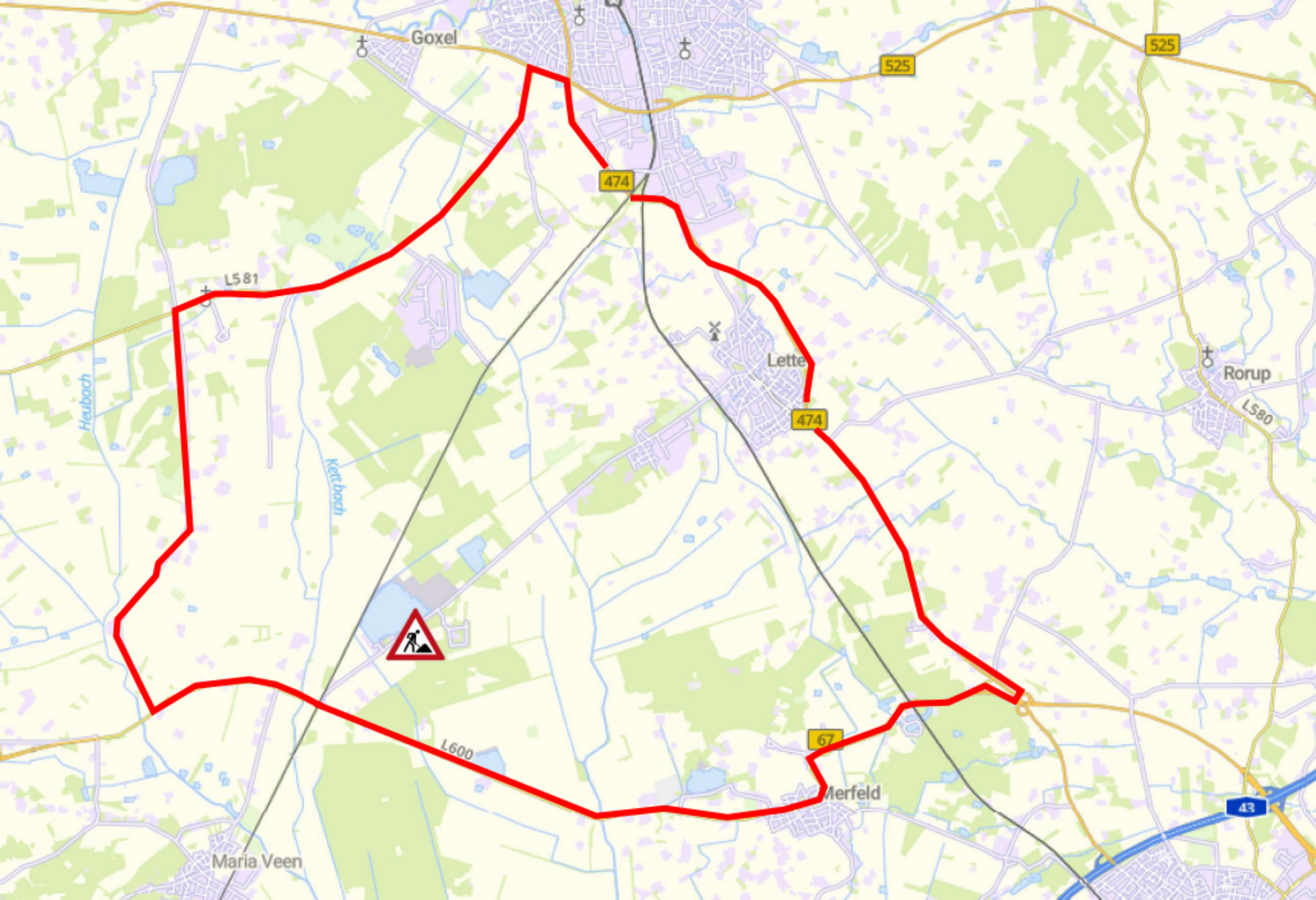 Kartenausschnitt mit den eingezeichneten Umleitungen.