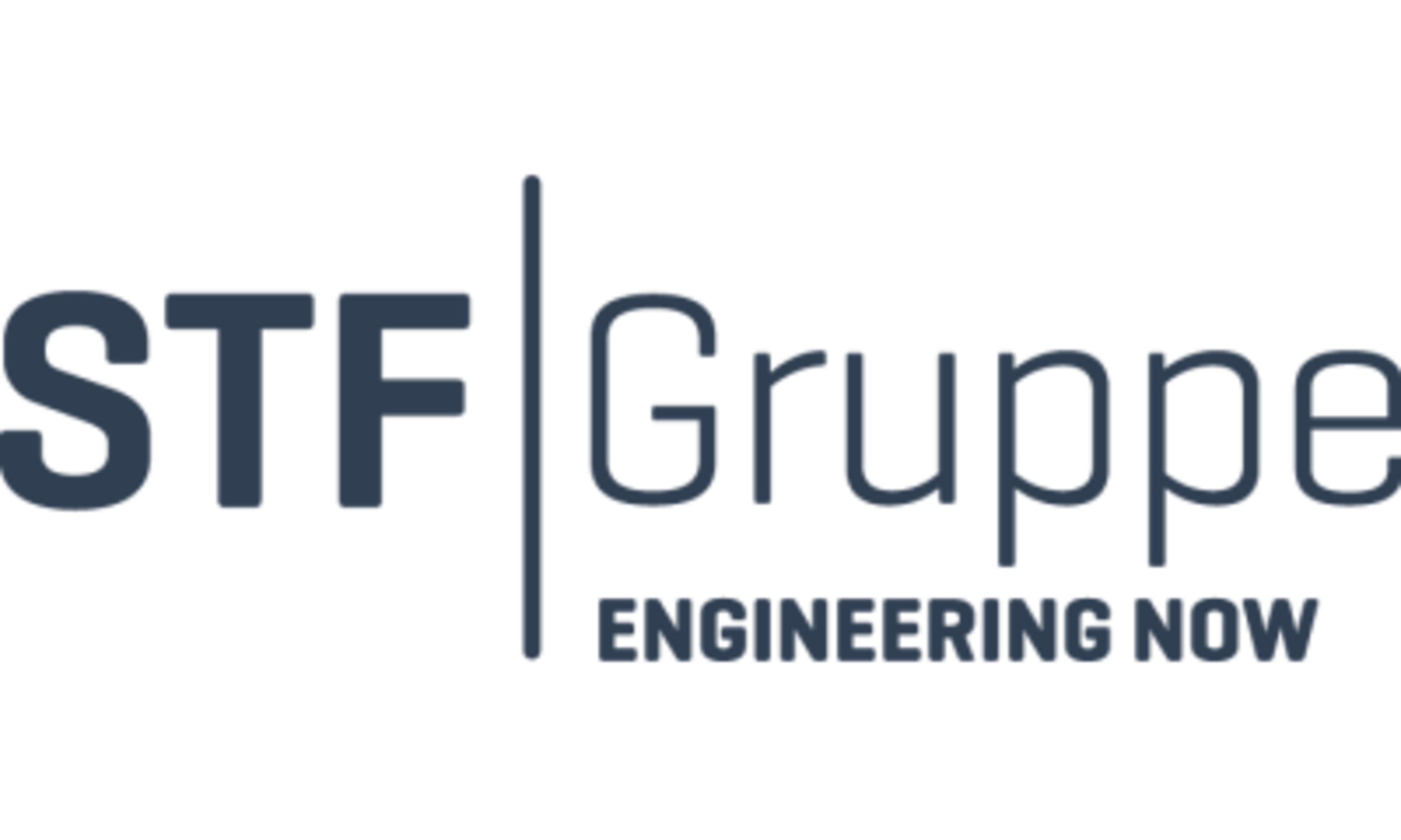 Logo der STF Gruppe mit dem Schriftzug ‚STF Gruppe‘ und dem Zusatz ‚Engineering Now