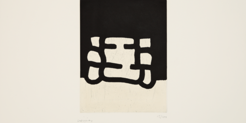 Eine Ze3ichnung in schwarz und weiß. Das obere Drittel ist schwarz, das untere weiß. In der Mitte ist ein Gitter.